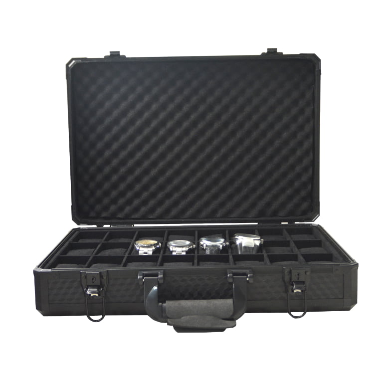 Black 24-Slot Aluminum Alloy Watch Suitcase
