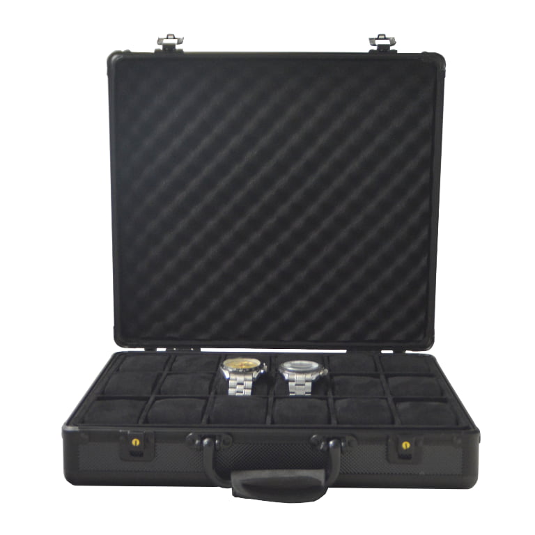 Goochy Black Aluminum Alloy Watch Suitcase (18 Watches)