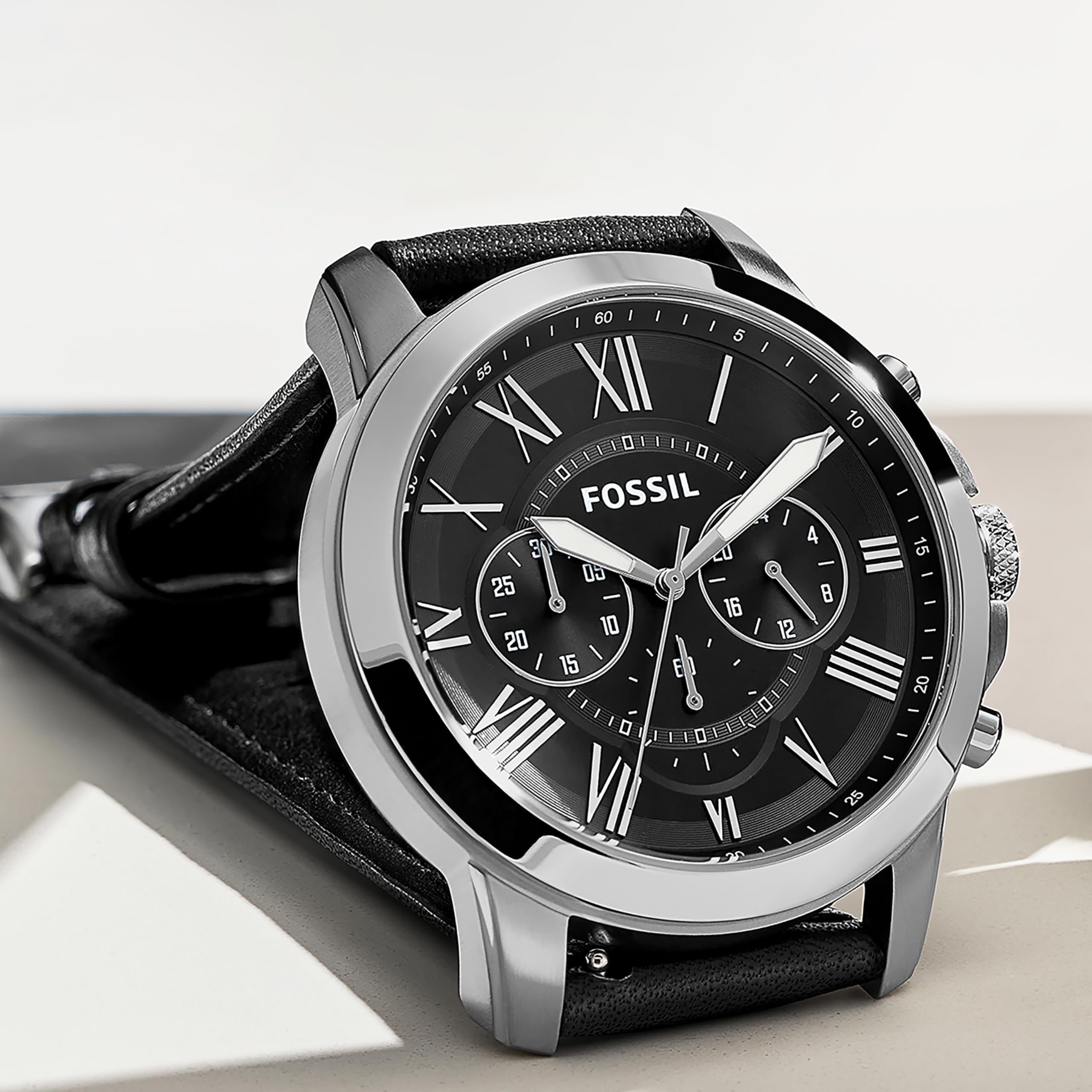 Men's Grant Chronograph Black Leather Watch - FS4812