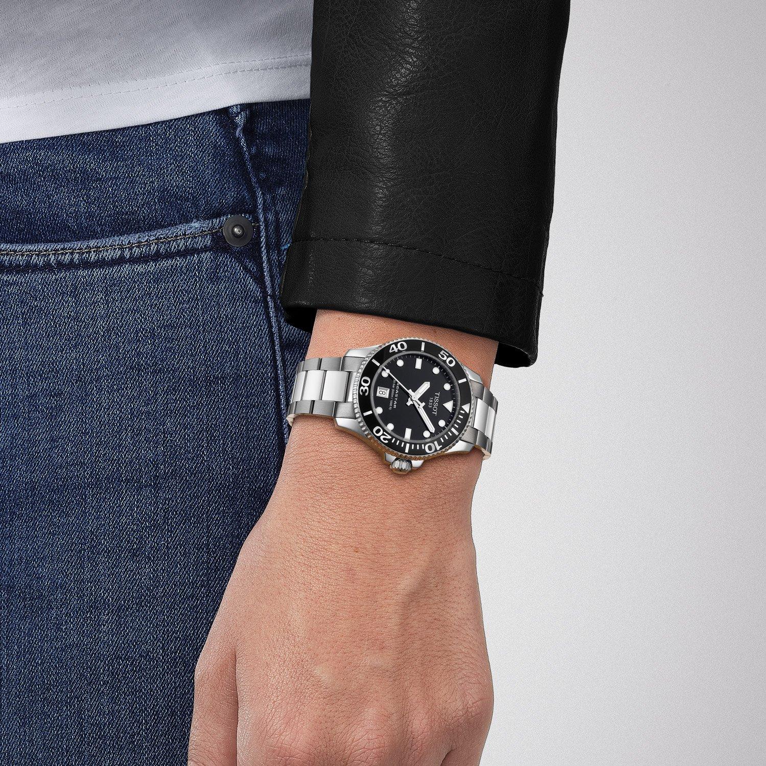 Women's Tissot Seastar 1000 Swiss Quartz Black Dial Stainless Steel Watch 36mm - T120.210.11.051.00