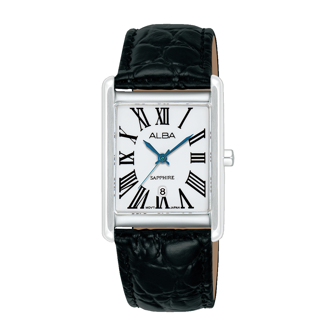 Alba Rectangular White Dial Leather Watch - AH7ET5X1
