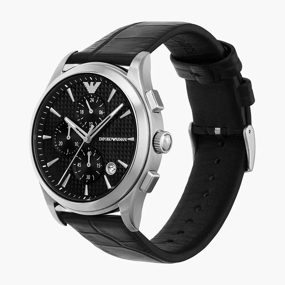 Men's Emporio Armani Paolo Chronograph Black Leather Watch - AR11530