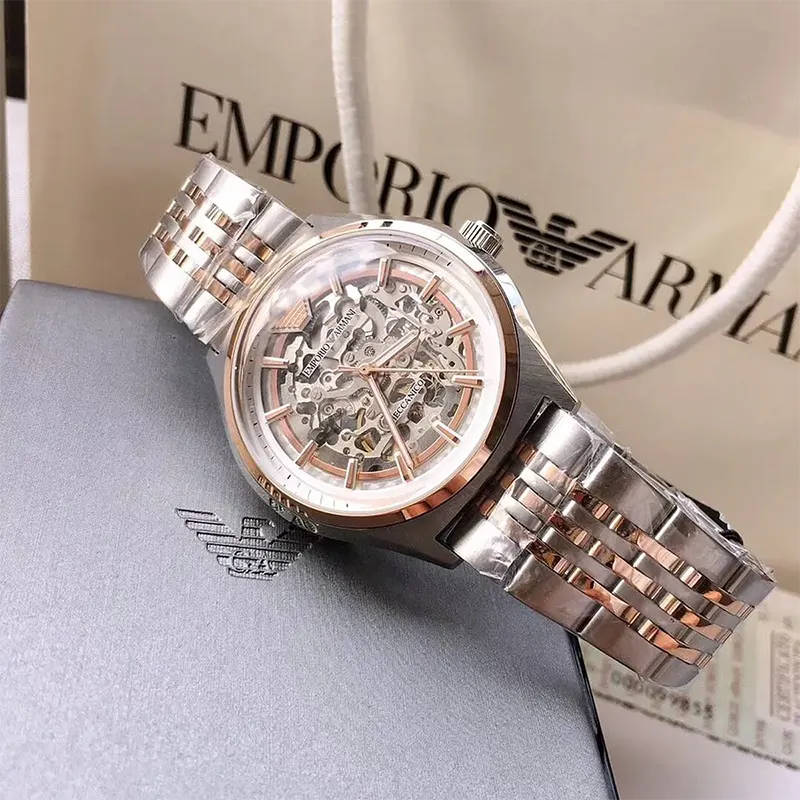 Men's Emporio Armani Meccanico White Dial Two Tone Stainless Steel 43mm Watch - AR60002