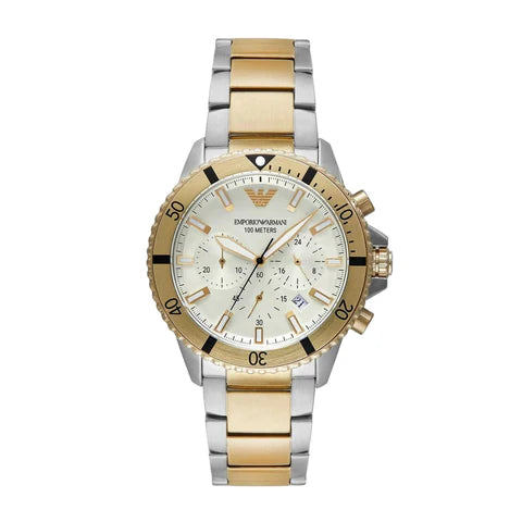 Men's Emporio Armani Explorer Diver Two Tone Silver Pale gold 43mm Watch - AR11606