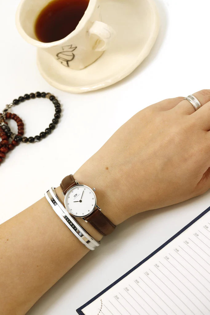 Women's Daniel Wellington Classy Bristol White Dial Brown Leather Strap Watch - DW00100070