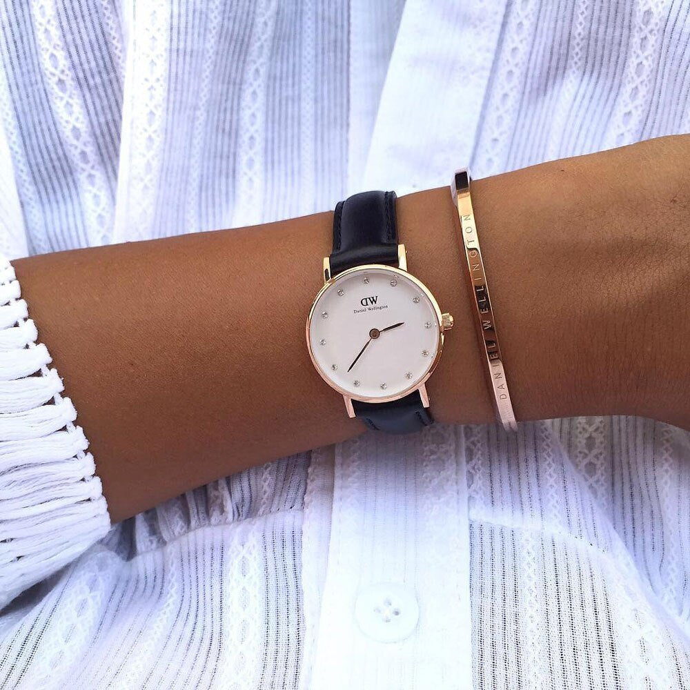 Daniel Wellington Classic Sheffield White Dial Black Leather Strap Women's Watch - DW00100076