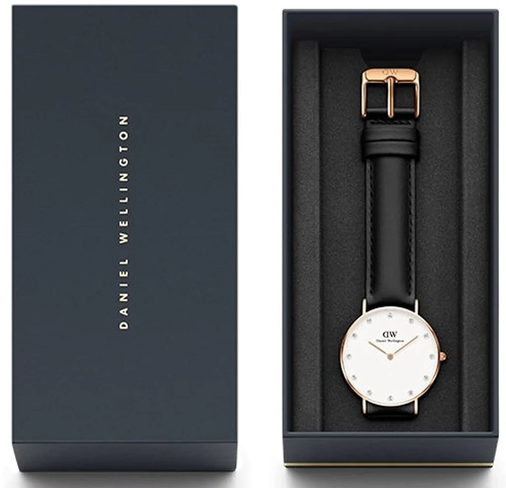 Daniel Wellington Classic Sheffield White Dial Black Leather Strap Women's Watch - DW00100076