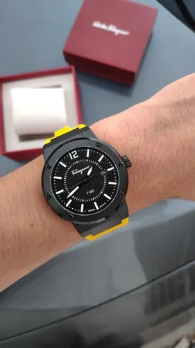 Men's Salvatore Ferragamo F-80 Yellow Rubber Strap Watch - SFHY01522