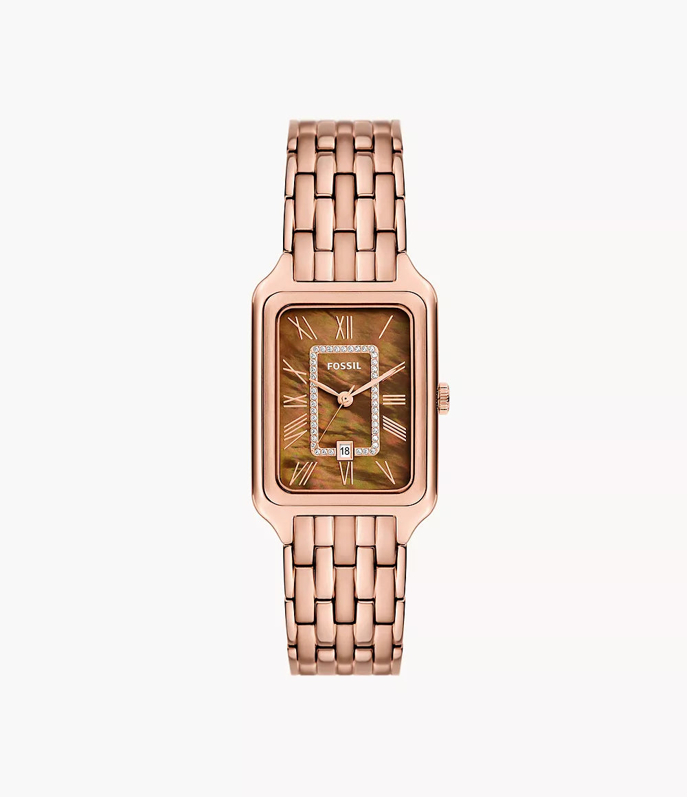 Women's Fossil Raquel Three-Hand Date Rose Gold-Tone Stainless Steel Watch ES5323