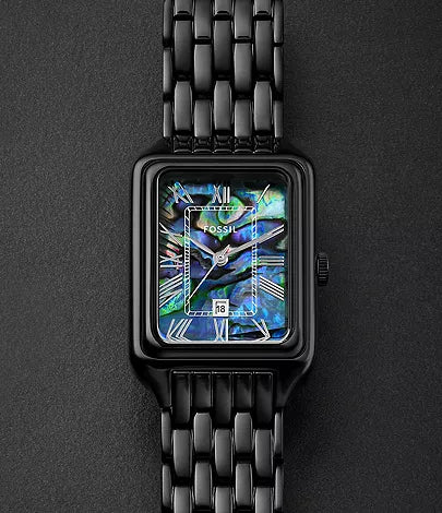 Women's Fossil Raquel Three-Hand Date Black Stainless Steel Watch  ES5340