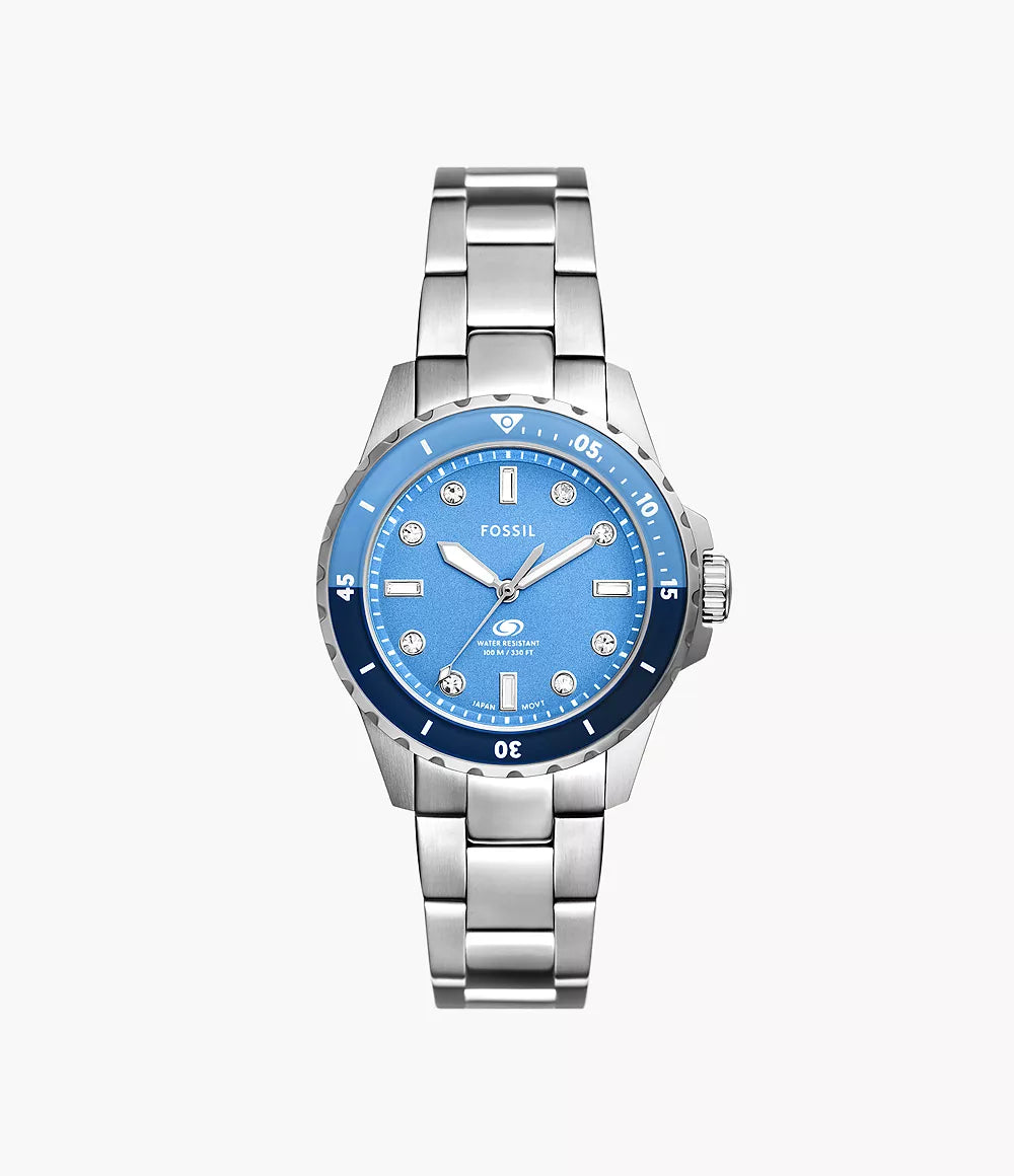 Women's Fossil Blue Dive Three-Hand Stainless Steel Watch  ES5353
