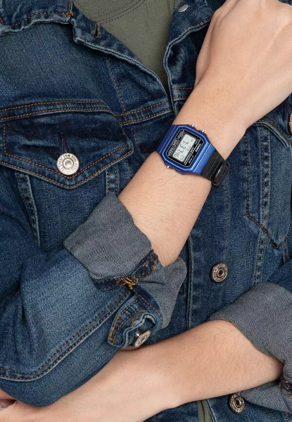 Men's Casio Classic Digital Blue Case Black Resin Strap 33mm - F-91WM-2AJH