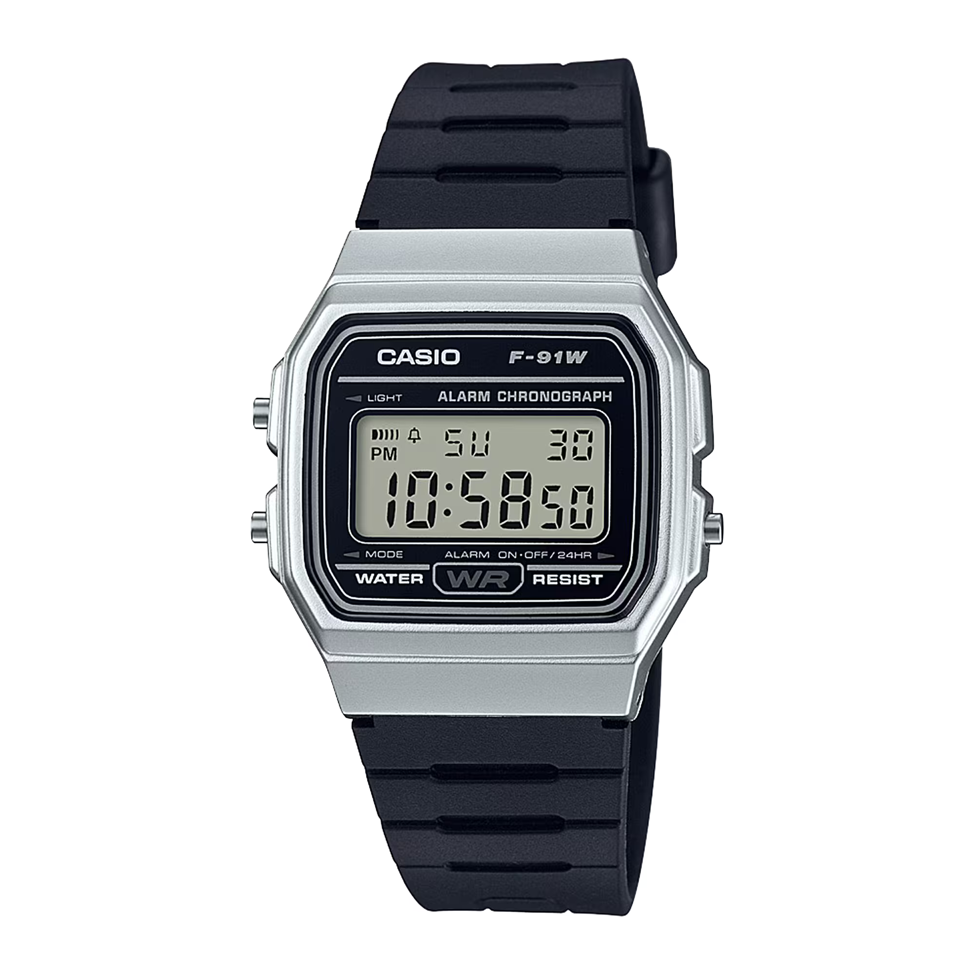 Men's Casio Classic Digital Silver Case Black Resin Strap 33mm - F-91WM-7AJH