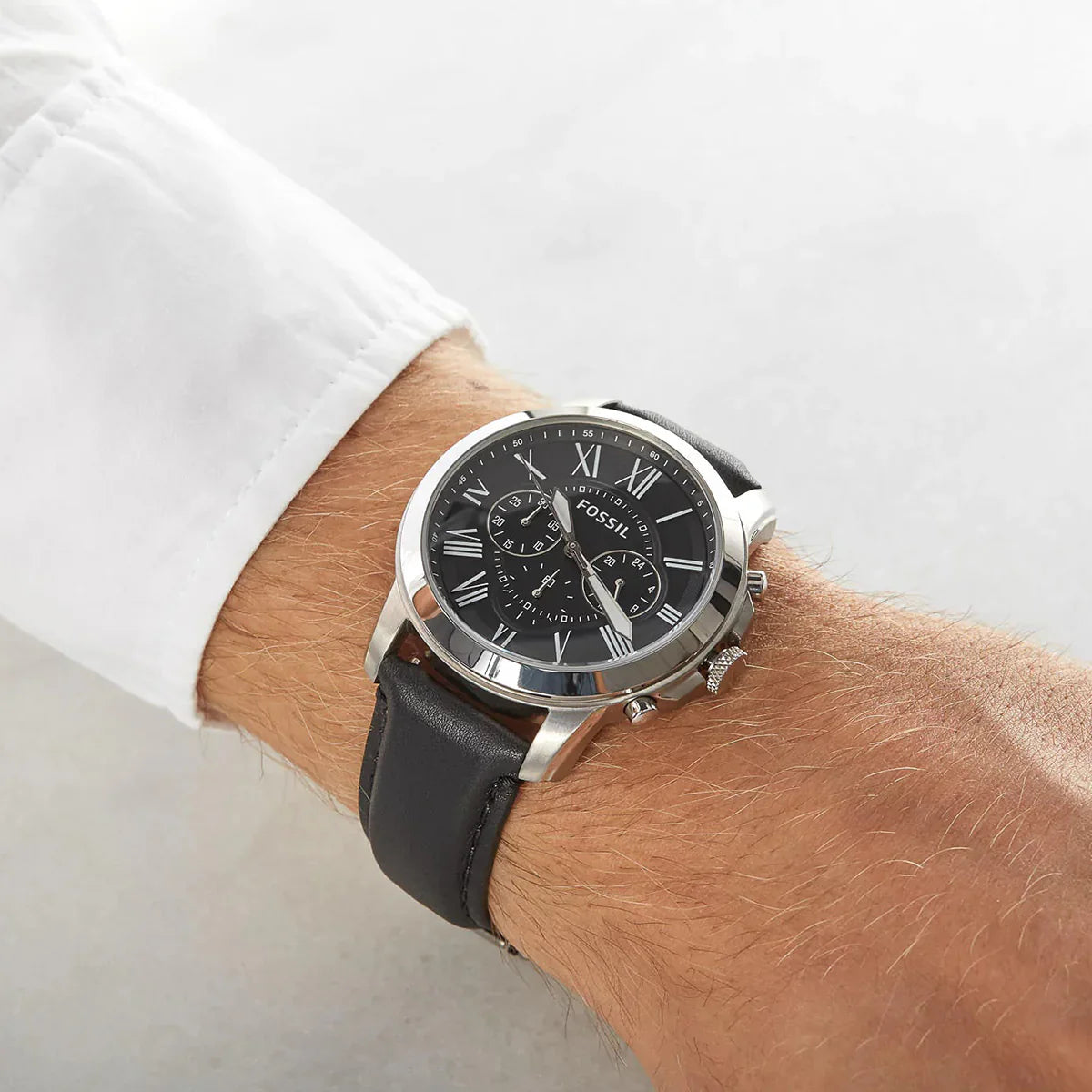 Men's Fossil Grant Chronograph Black Leather Watch - FS4812