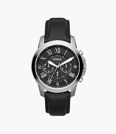 Men's Fossil Grant Chronograph Black Leather Watch - FS4812