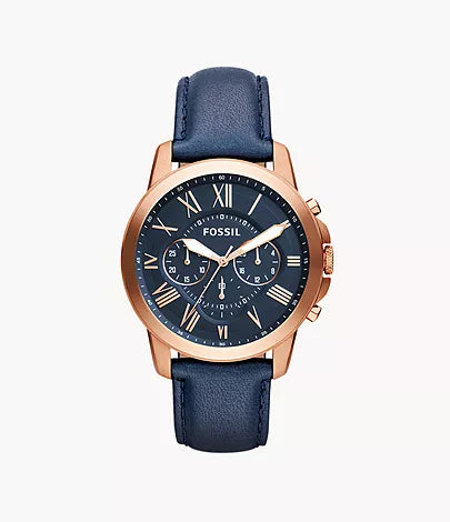 Men's Grant Chronograph Navy Leather Watch - FS4835