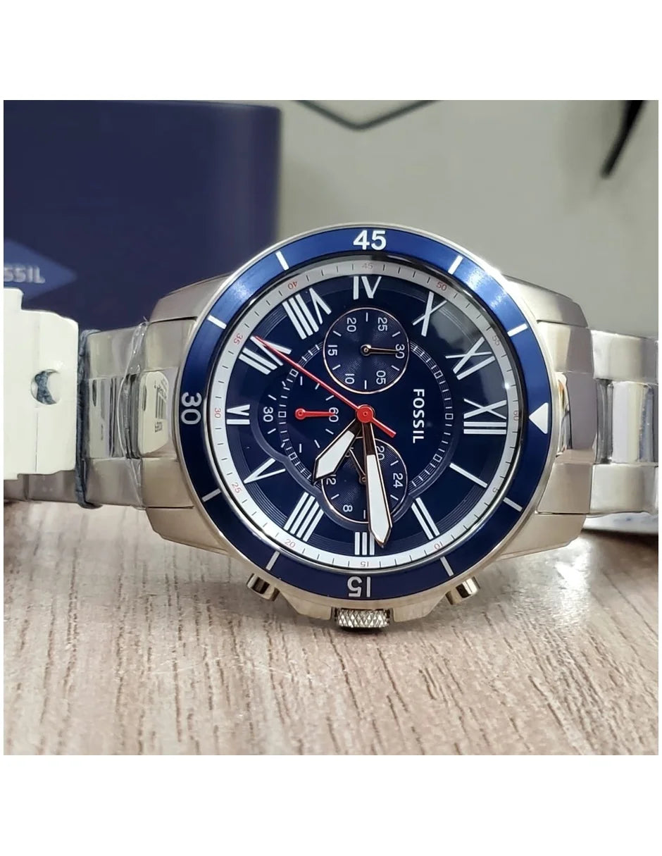 Men's Fossil Grant Sport Chronograph Blue Dial Stainless Steel Watch 44mm - FS5238
