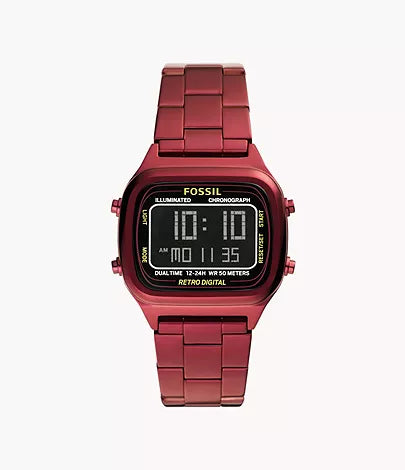 Men's Fossil Retro Digital Pomegranate Red Stainless Steel 40mm Watch - FS5897