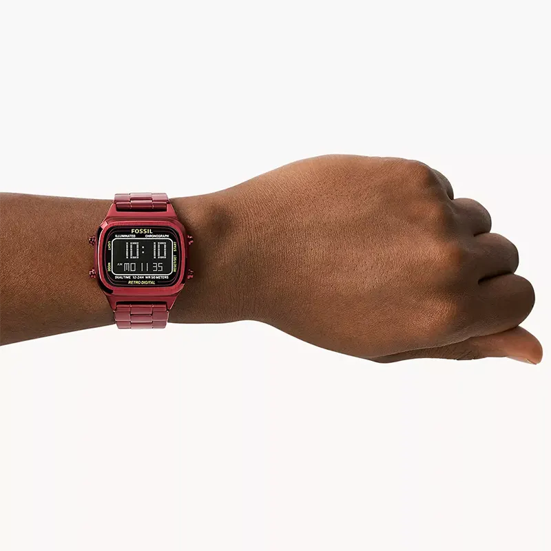Men's Fossil Retro Digital Pomegranate Red Stainless Steel 40mm Watch - FS5897