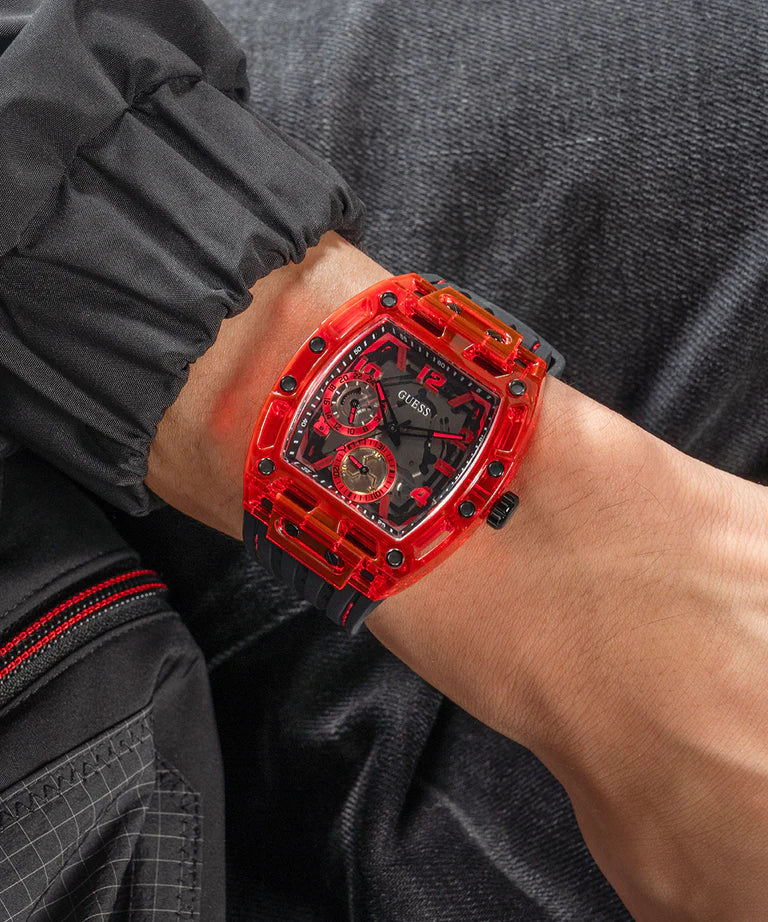 GUESS Mens Black Red Multi-function Watch GW0499G4