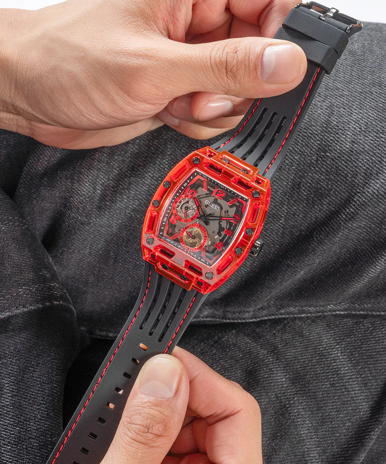 GUESS Mens Black Red Multi-function Watch GW0499G4