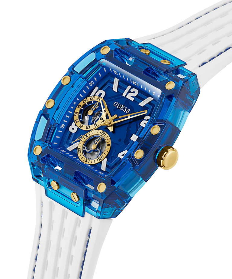 GUESS Mens White Blue Multi-function Watch GW0499G6