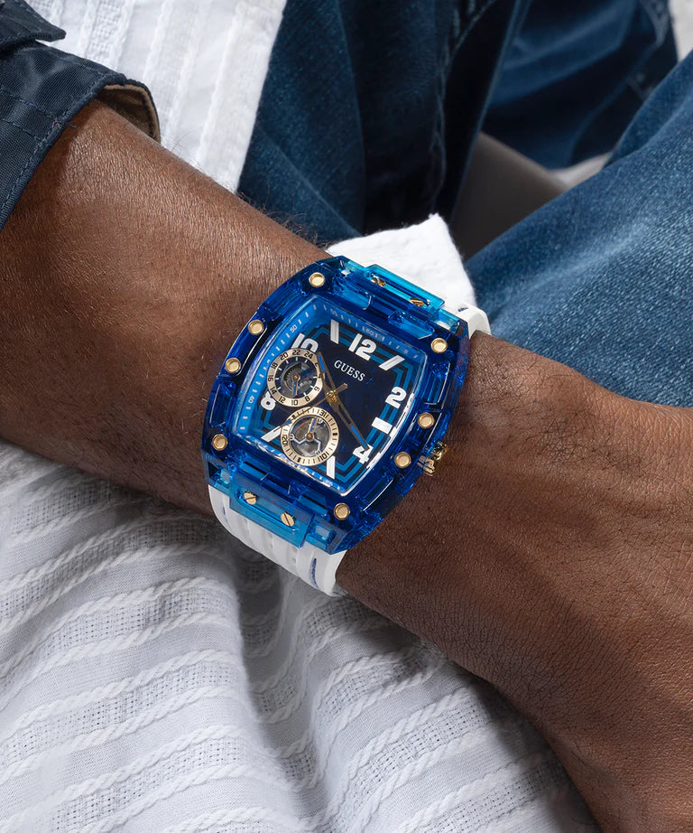 GUESS Mens White Blue Multi-function Watch GW0499G6