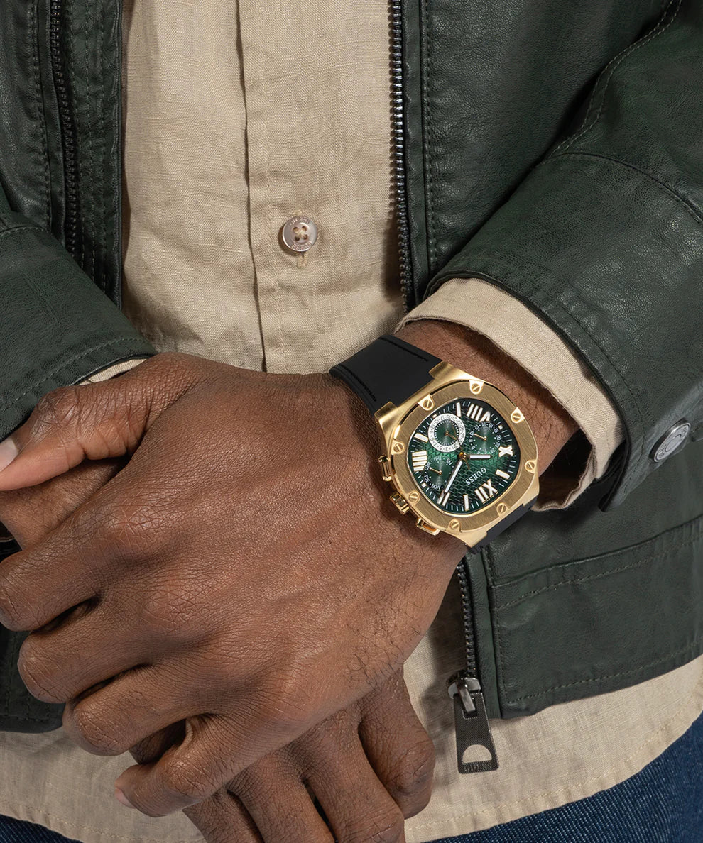 Men's Guess Gold Tone Multi-Function Green Dial  Watch - GW0571G3