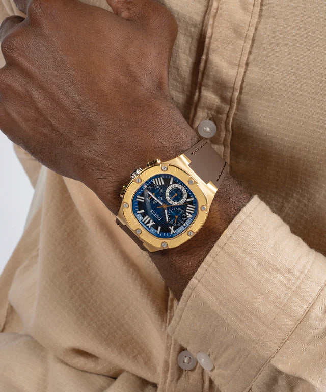 Men's Guess Brown Gold Tone Multi-function Watch - GW0571G5