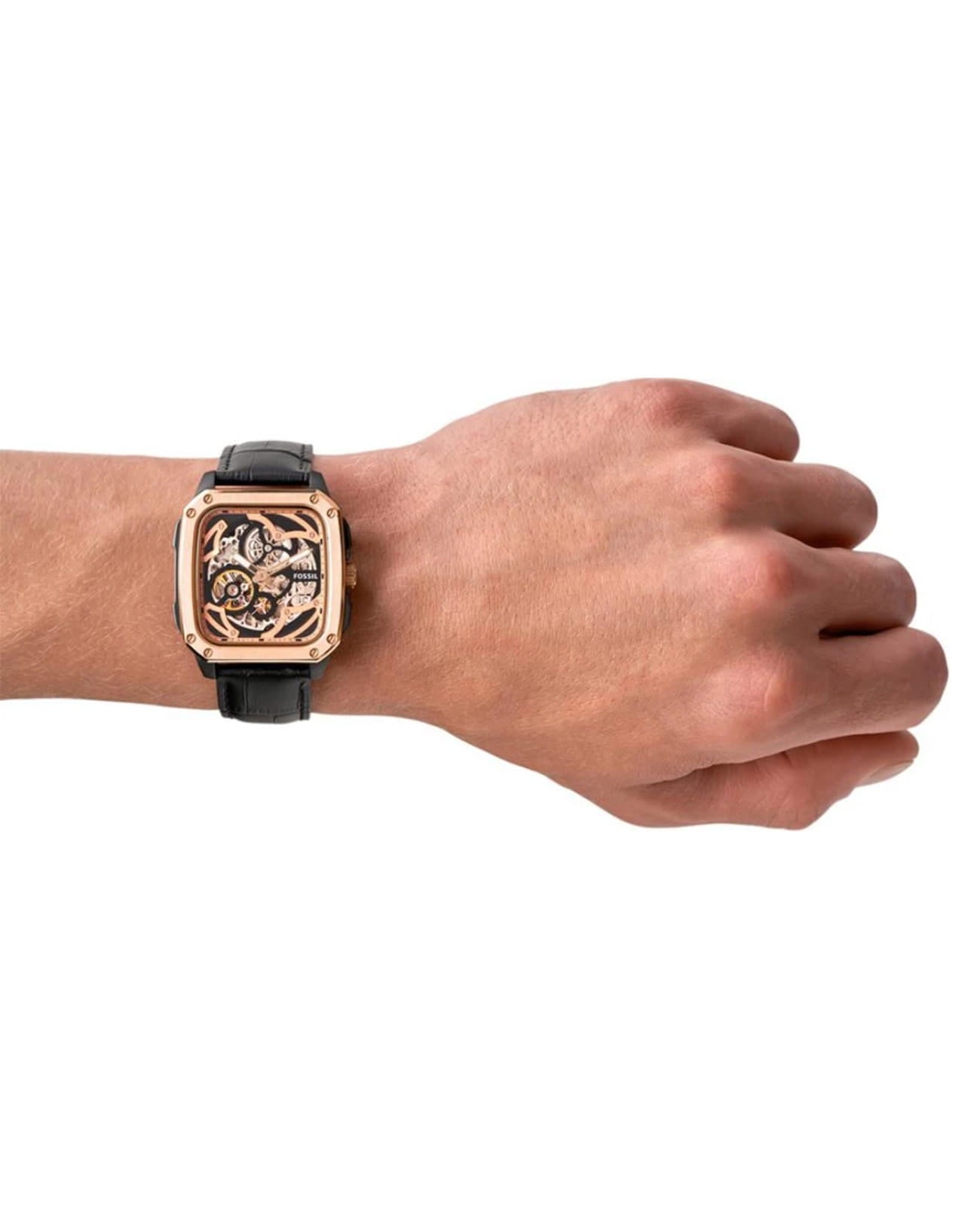 Men's Fossil Inscription Automatic Black Leather Watch - BQ2572