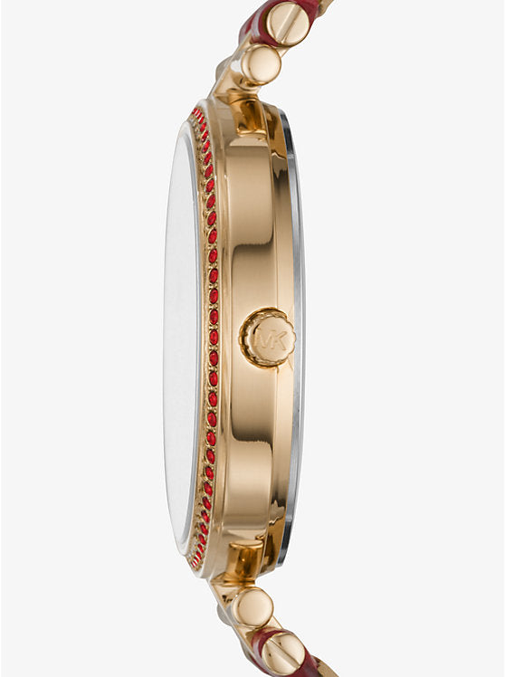 Women's Maci Gold-Tone and Embossed Leather Watch and Bracelet Set - MK2890