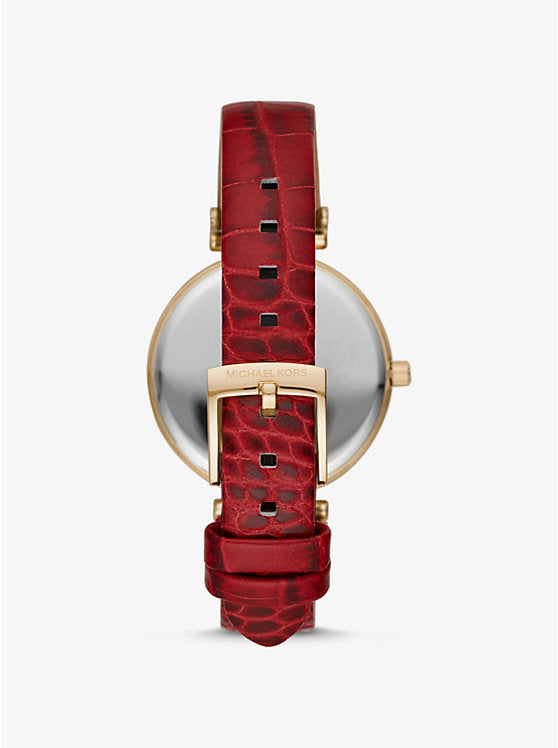 Women's Maci Gold-Tone and Embossed Leather Watch and Bracelet Set - MK2890