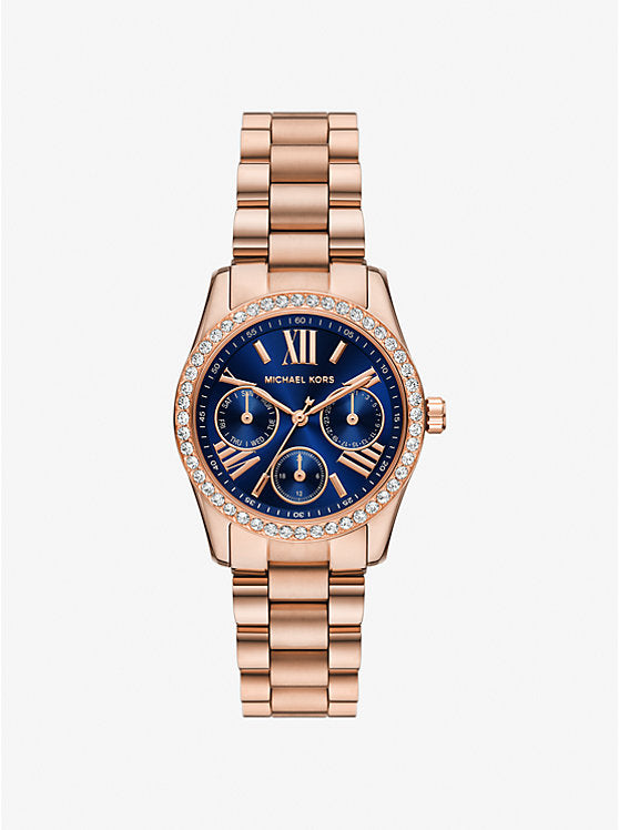 Women's Michael Kors Mini Lexington Pavé Rose Gold-Tone Watch MK4926