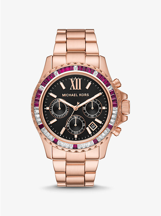Women's Michael Kors Oversized Everest Pavé Rose Gold-Tone Watch
