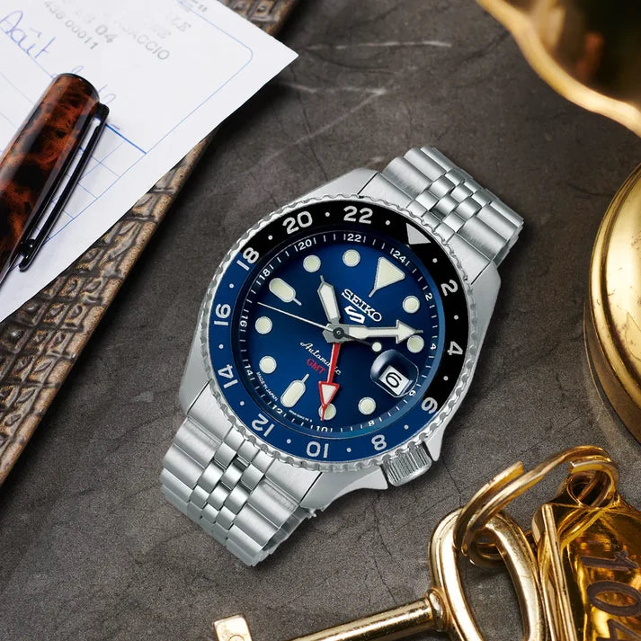 Men's Seiko 5 Sports SKX GMT "Blueberry" Automatic Blue Dial Bracelet Watch 42.5mm - SBSC003