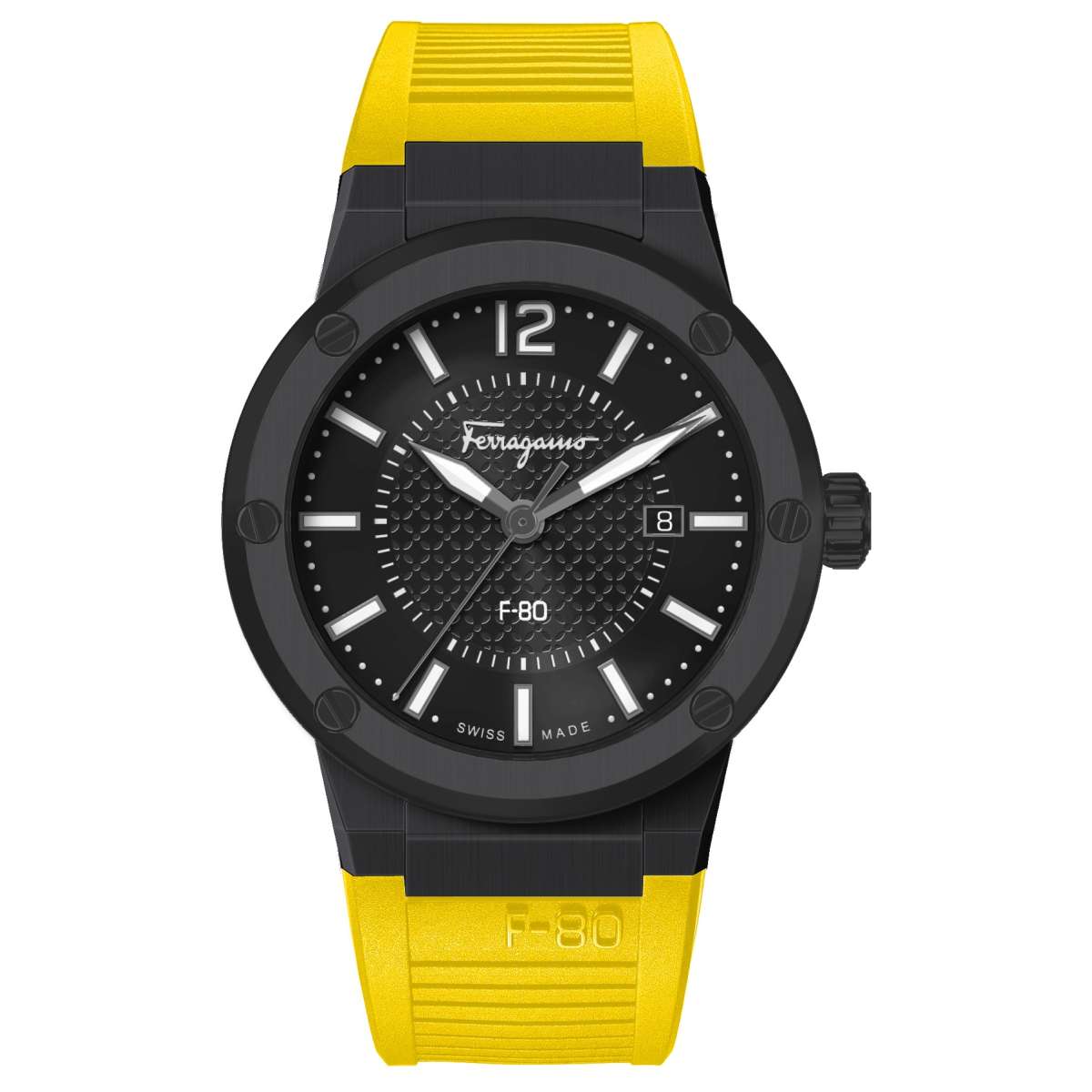 Men's Salvatore Ferragamo F-80 Yellow Rubber Strap Watch - SFHY01522