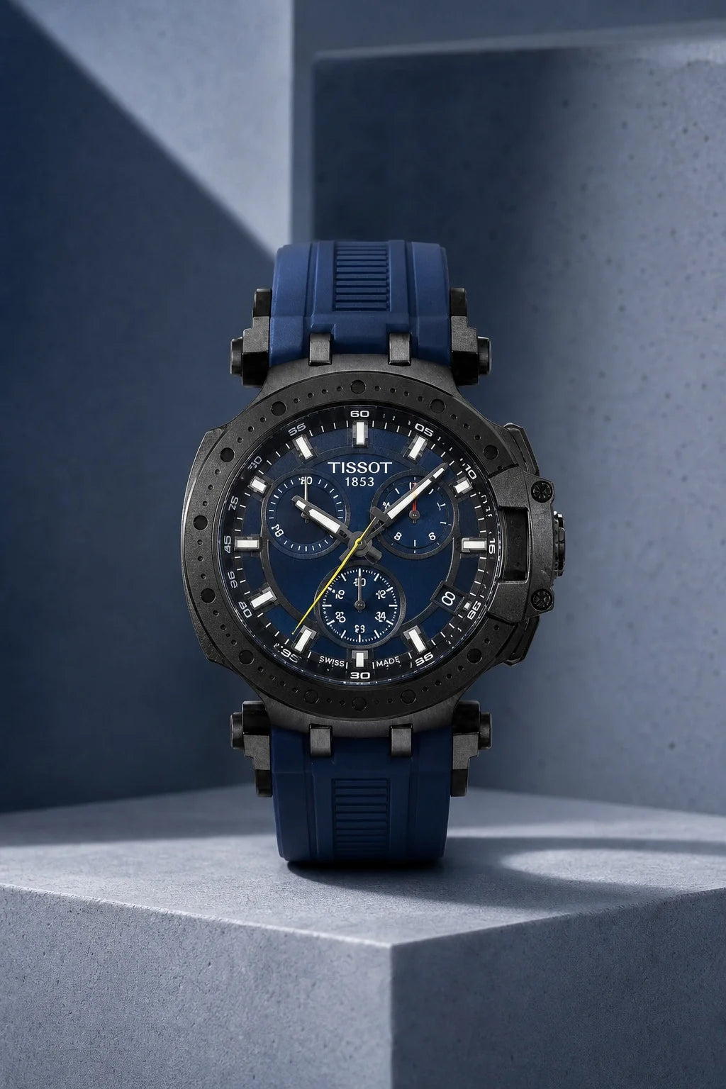 Men's Tissot T-Race Cycling Swiss Quartz Blue Dial Silicone Strap Watch 44.5mm - T115.417.37.041.00