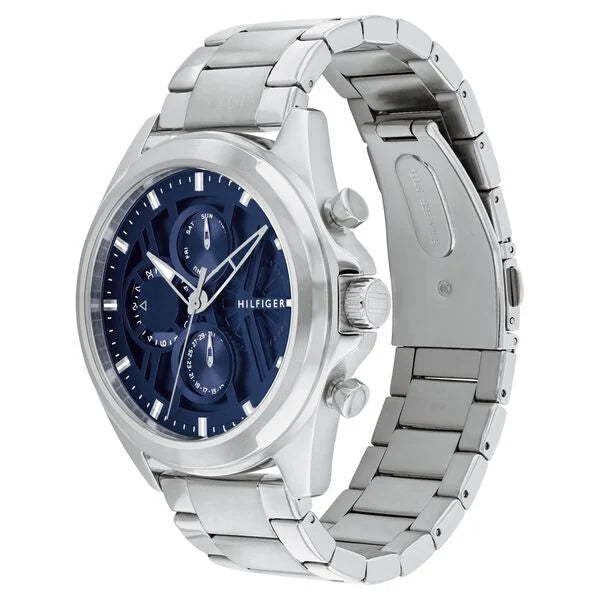 Tommy Hilfiger Multifunction Blue Dial Silver Color Stainless Steel Strap Watch For Men TH1710656