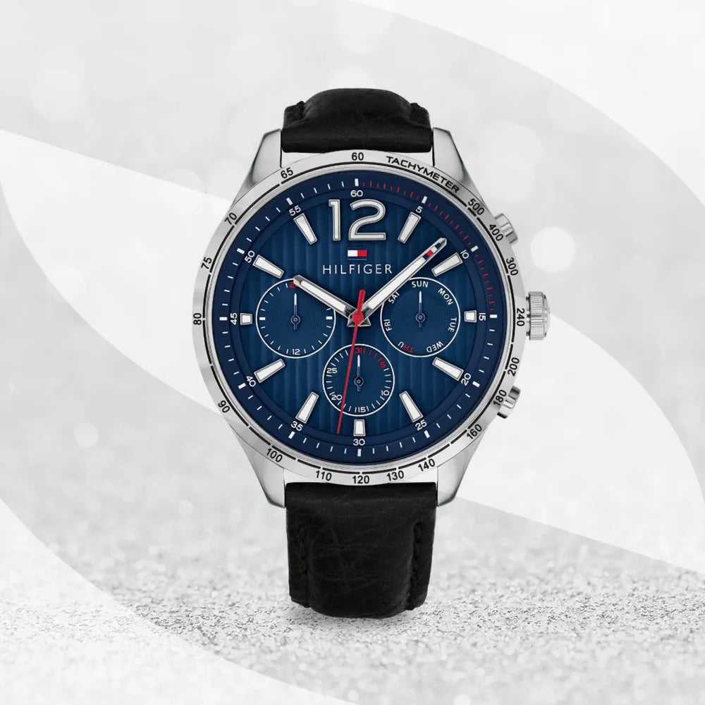 Men's Tommy Hilfiger Gavin Black Leather 44mm Watch - 1791468