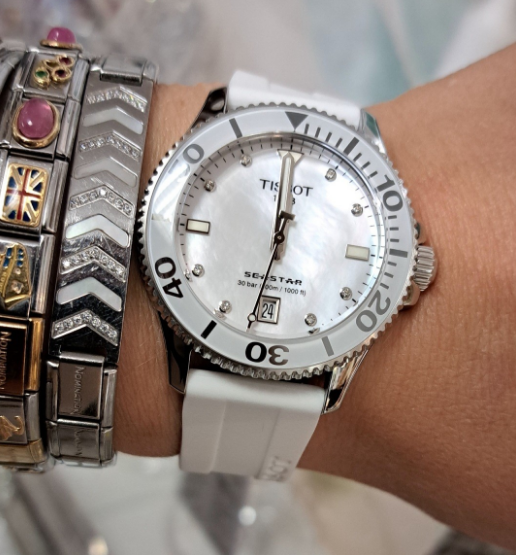 Women's Tissot Seastar 1000 Swiss Quartz Mother of Pearl Dial Silicone Strap Watch 36mm - T120.210.17.116.00