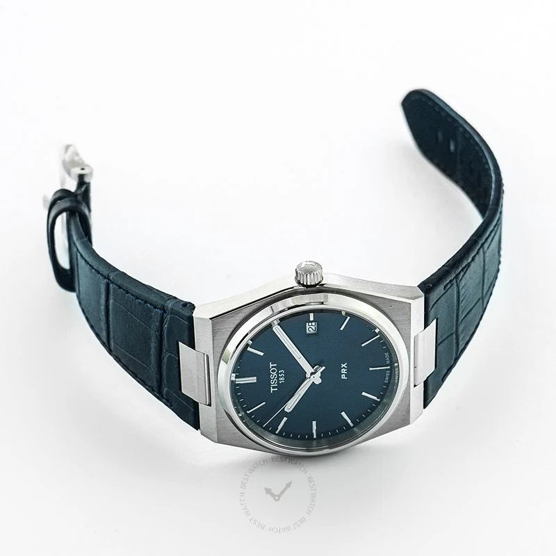 Men's Tissot PRX Swiss Quartz Blue Dial Blue Leather Watch 40mm - T137.410.16.041.00