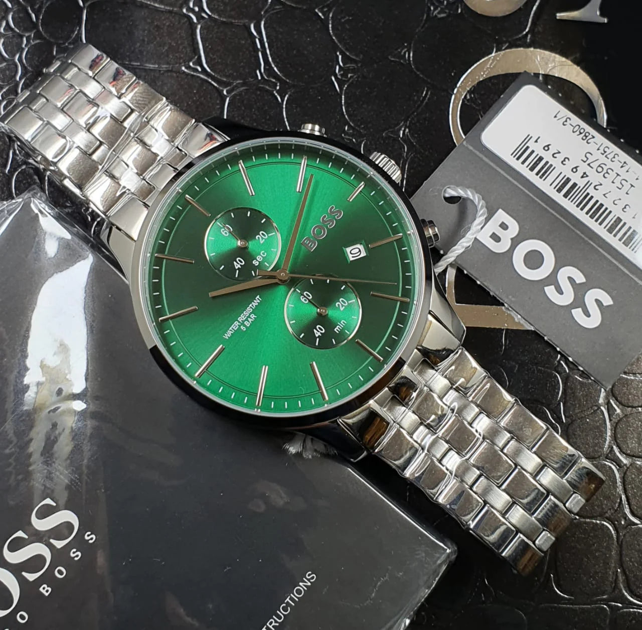 Men's Green Dial Hugo Boss Stainless Steel Chronograph Watch -HB1513975
