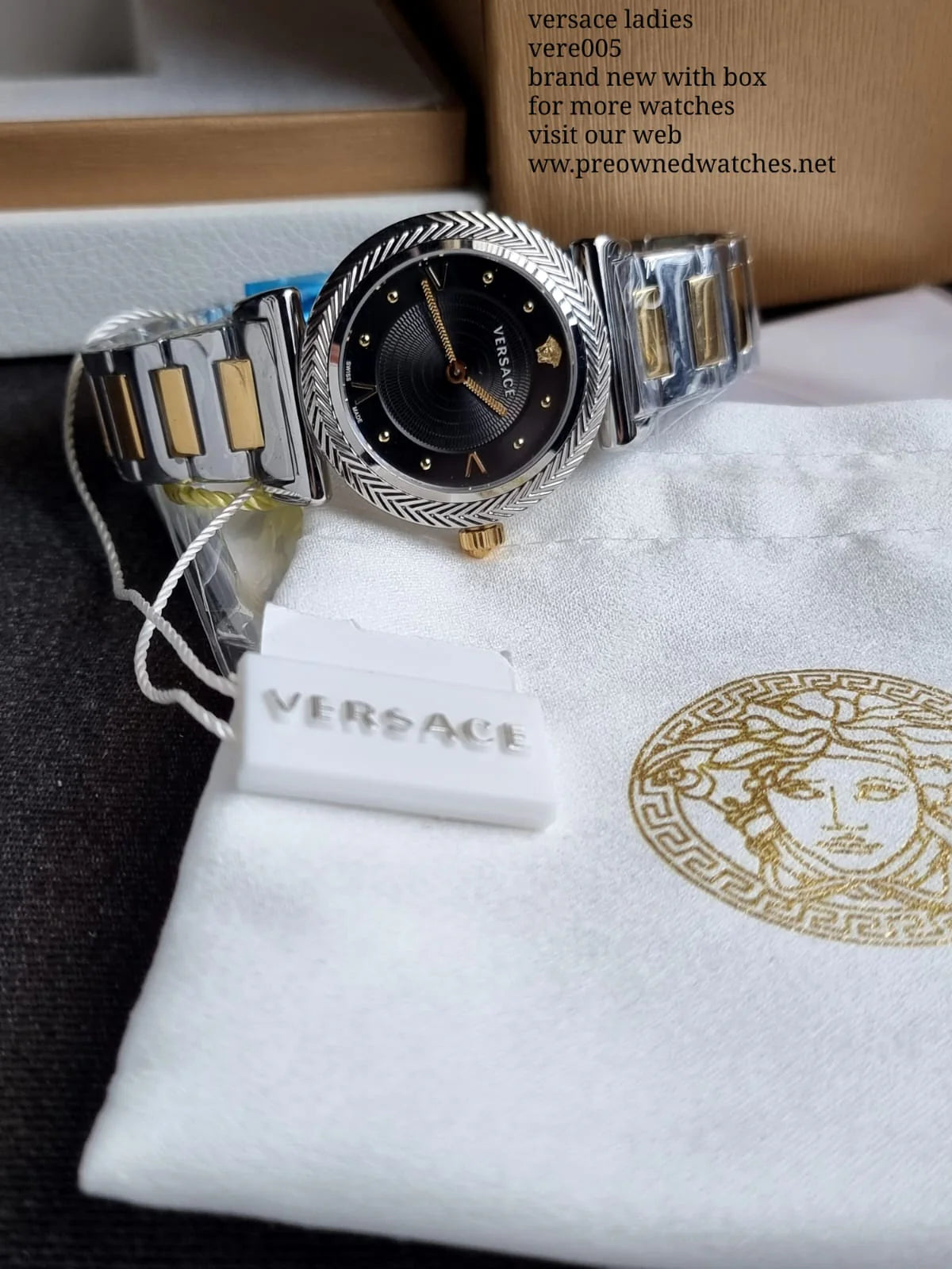 Women's Versace Quartz Swiss Made Stainless Steel Black Dial Watch - VERE00518