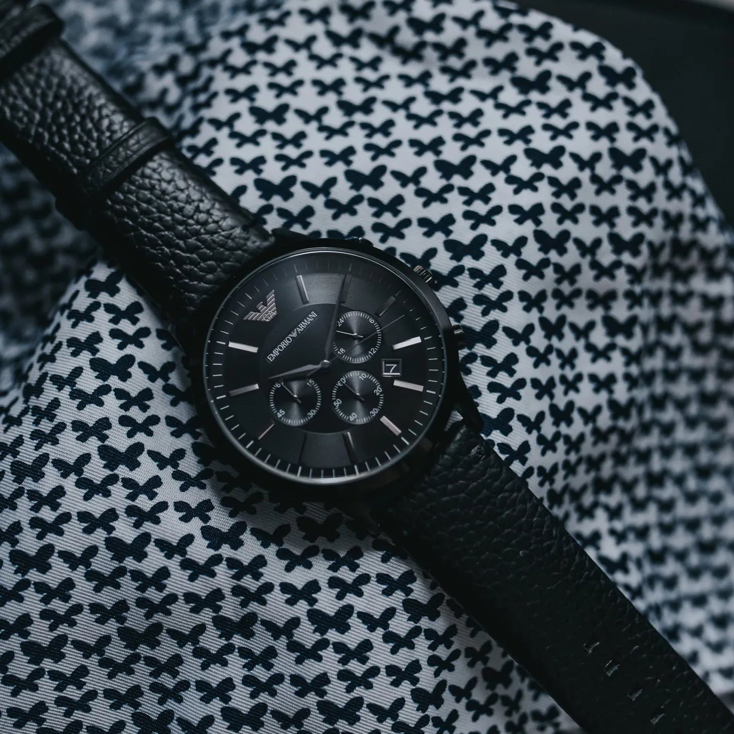 Men's Emporio Armani Renato Black Round Leather Watch - AR2461