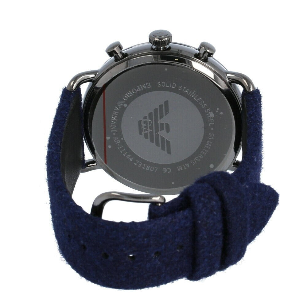Men's Emporio Armani Aviator Quartz Grey Dial Blue Fabric Strap 43mm Watch - AR11144