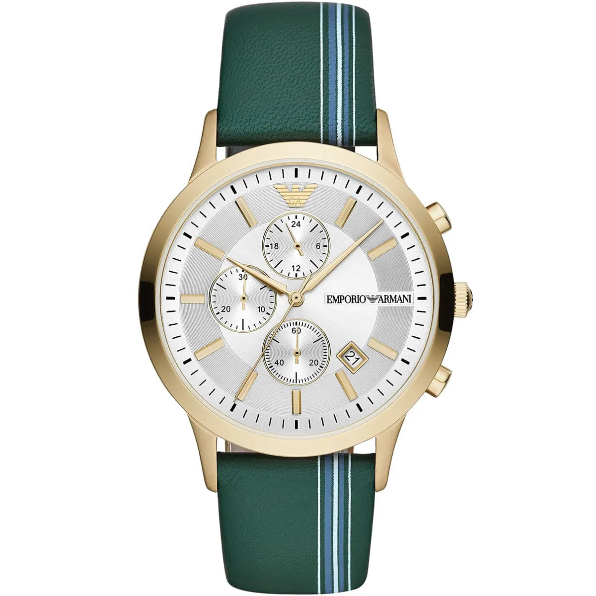 Men's Emporio Armani Renato Quartz Chronograph Gold-Tone Green Leather Watch 43mm - AR11233