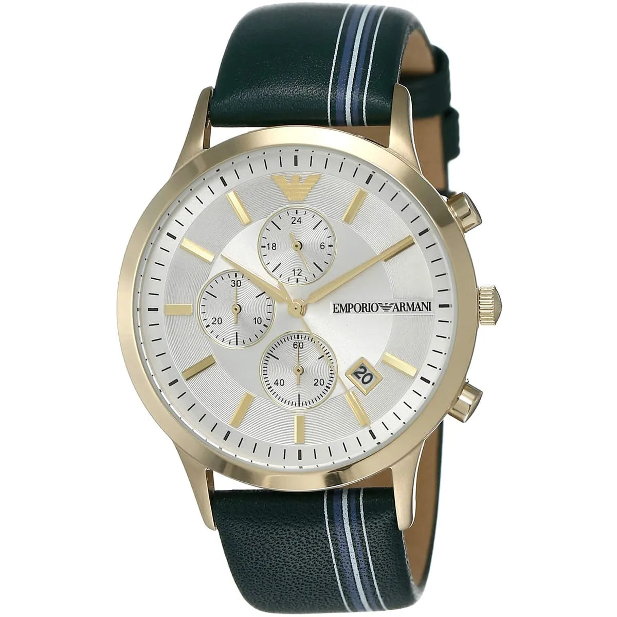 Men's Emporio Armani Renato Quartz Chronograph Gold-Tone Green Leather Watch 43mm - AR11233