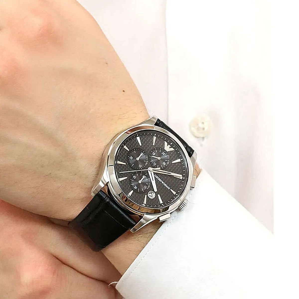 Men's Emporio Armani Paolo Chronograph Black Leather Watch - AR11530