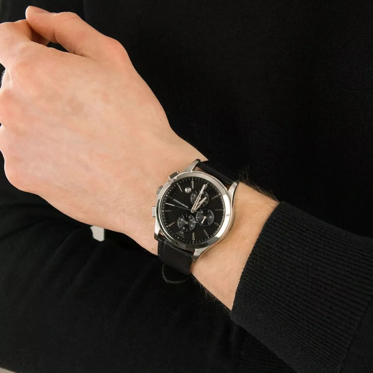 Men's Emporio Armani Paolo Chronograph Black Leather Watch - AR11530