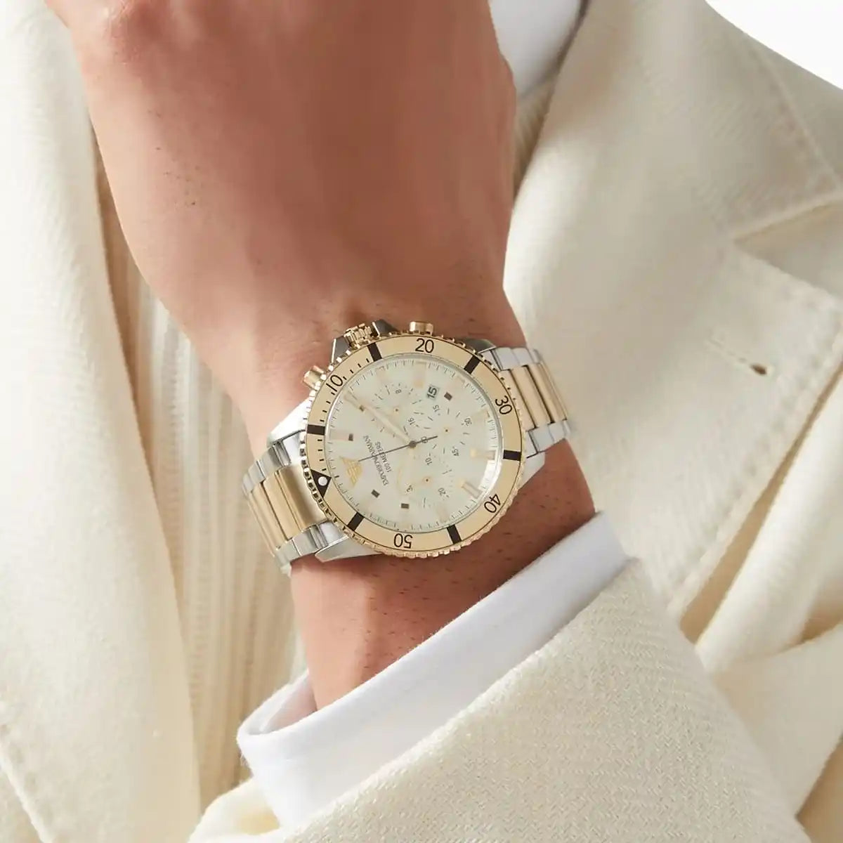 Men's Emporio Armani Explorer Diver Two Tone Silver Pale gold 43mm Watch - AR11606